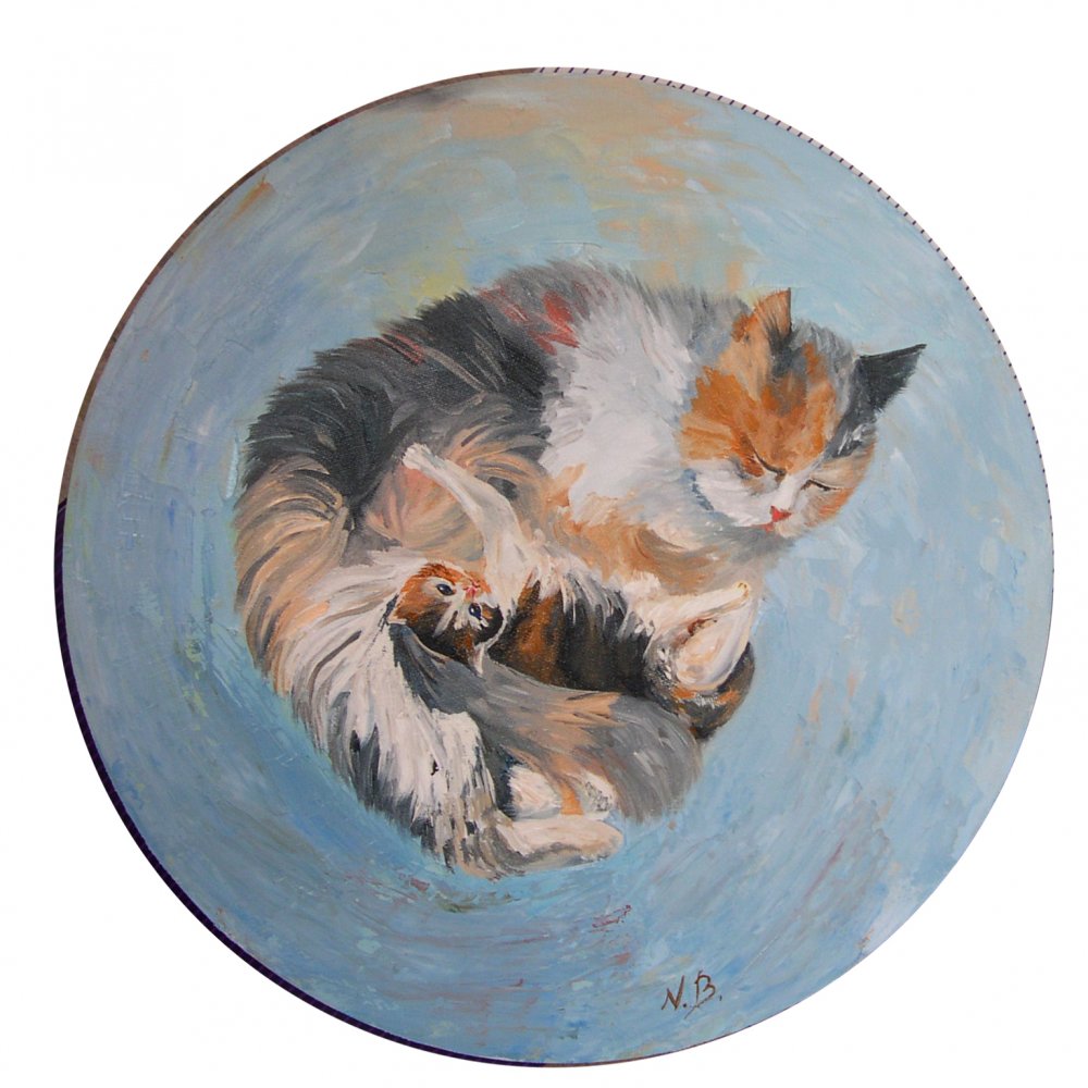 Круглая картина. Маслом на круглом холсте. Живопись на круглом коты. Кот на круглом холсте. Маленькая круглая картина.