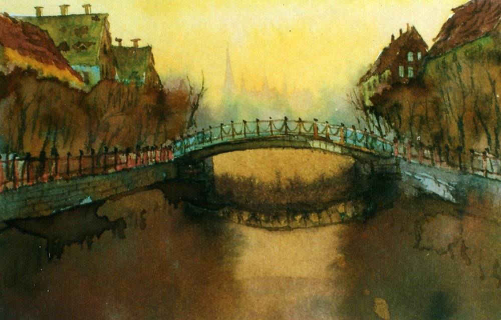 мост через жёлтое небо - Изобразительное искусство - Акварель, гуашь