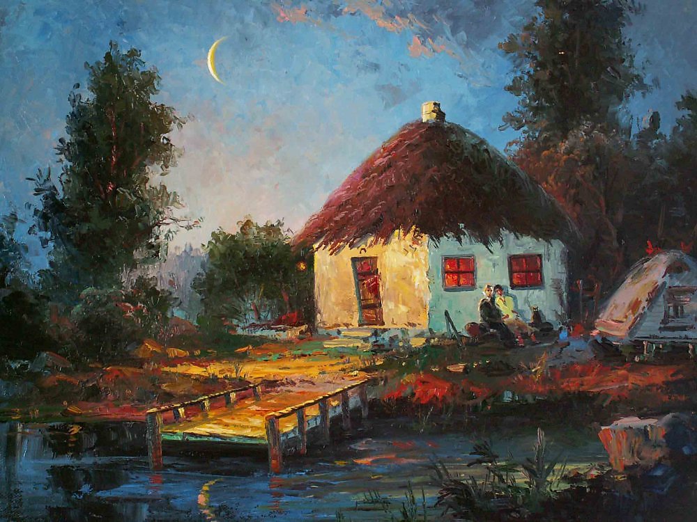 Ночные хаты. Украинская хата живопись. Украинский пейзаж. Украинские пейзажи деревни. Украинские пейзажи маслом.