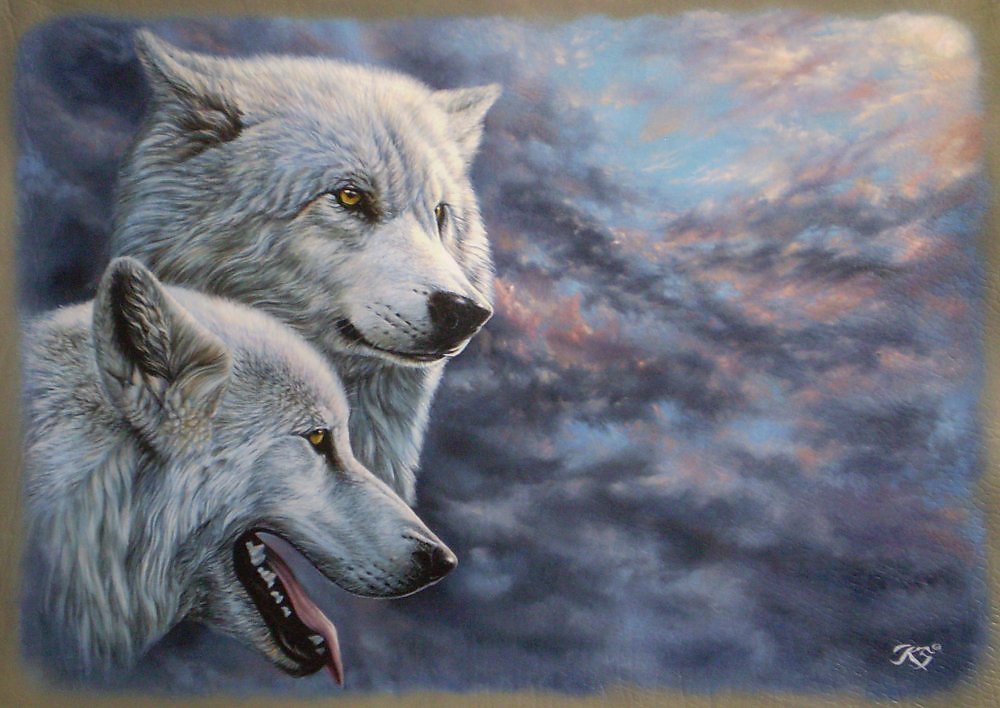 Что означает картина. Волчица маслом. Картина два волка. Белый волк живопись. Волк и волчица картина маслом.