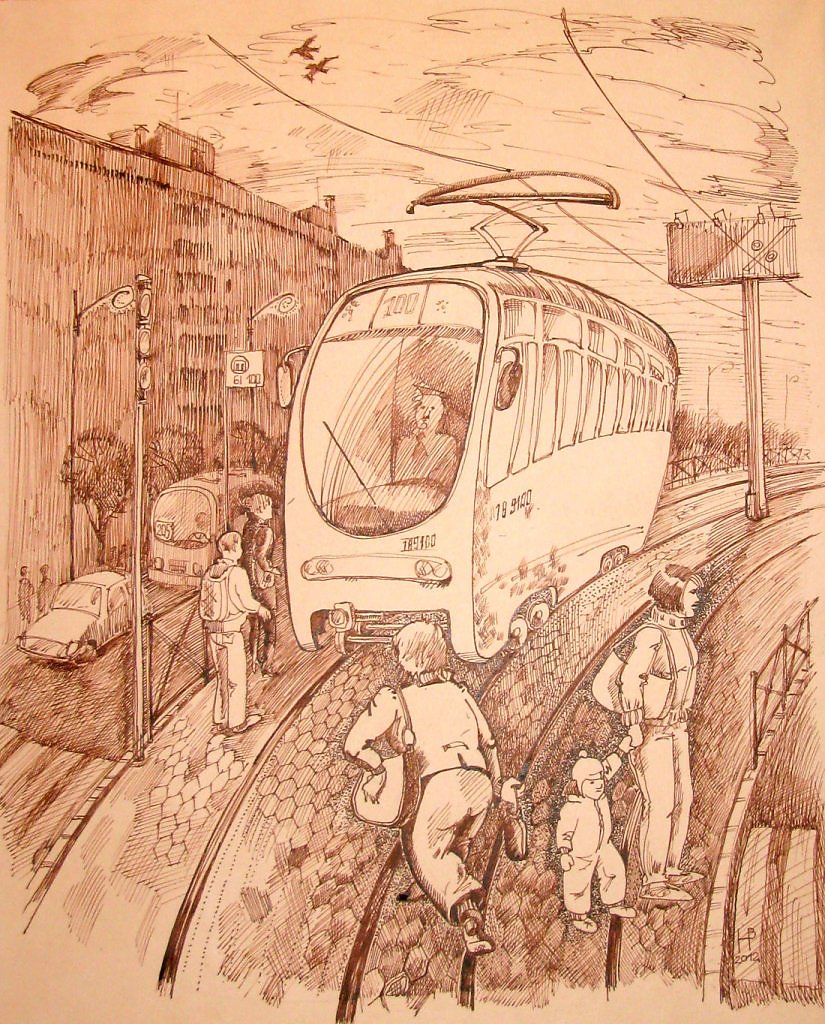 Ретро трамвай довлатов. Трамвай иллюстрация. Трамвай картина. Живопись переполненный трамвай. Трамвай карикатура.