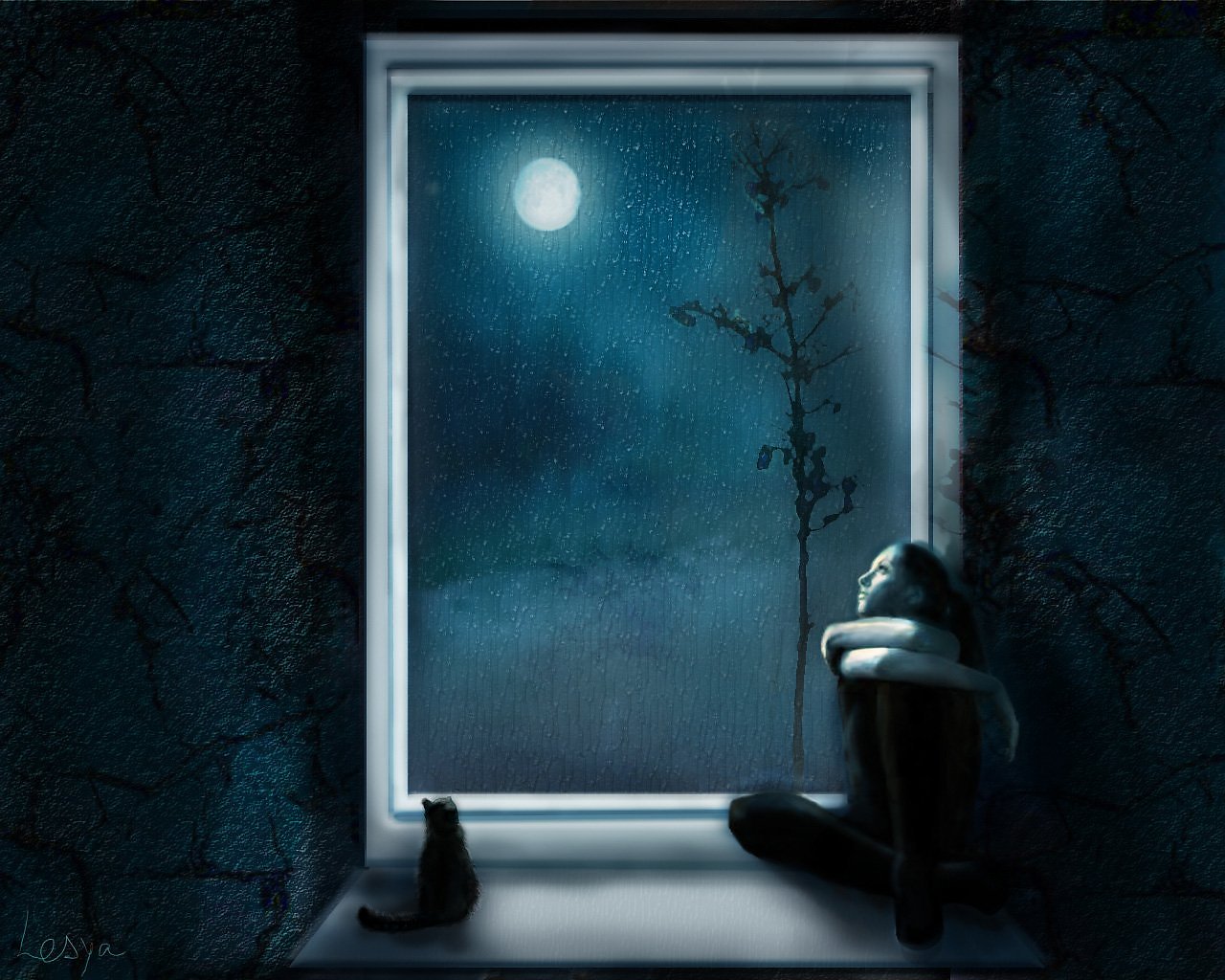 Луна светит в комнату. Лунный свет в окне. Одиночество в ночи. Окно ночью. Ночное окно.
