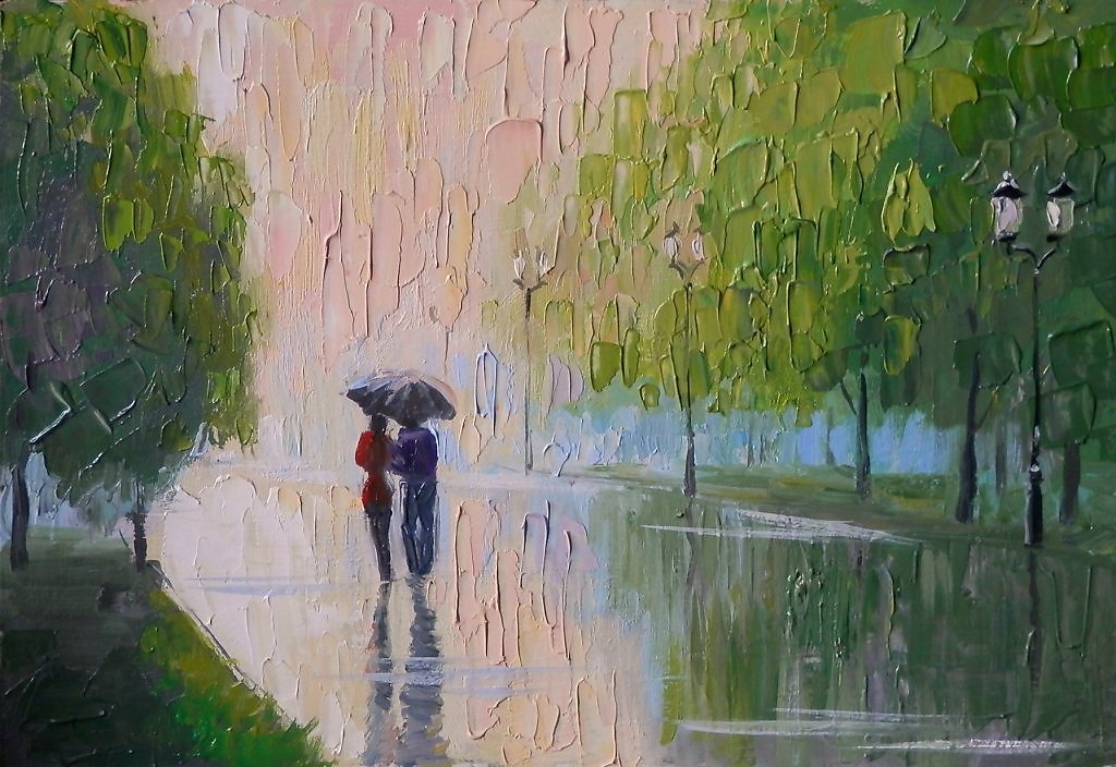 После майского дождя сочинение. Алтуфьев художник Импрессионист дождь. Дождливый пейзаж. Ливень живопись. Пейзаж дождь.