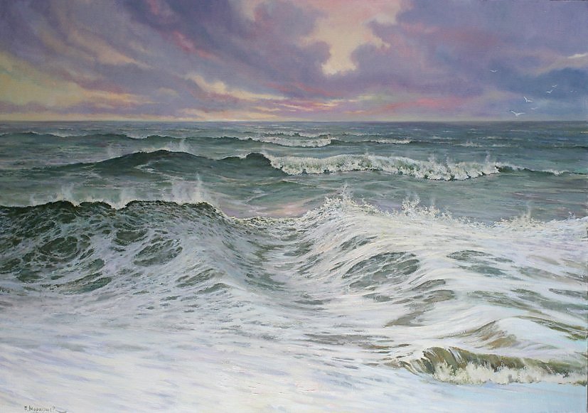 Меркушева на море. Zelenovatie foni akvarel. Море гудело грозно выделяясь