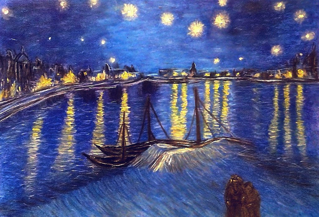 Автор картины ночью. Ван Гог ночь над роной. Звездная ночь над роной (1888). Звёздная ночь над ронойван Гог. Картина Звездная ночь над роной.