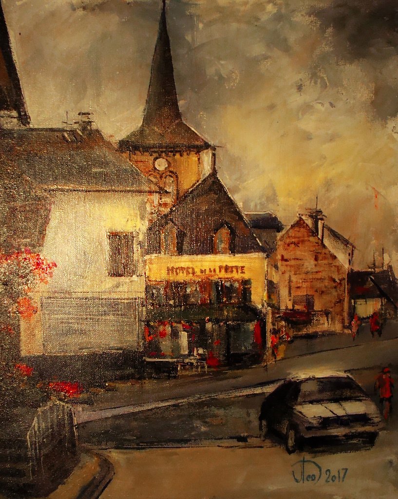 Город живопись Леднев. Картины французские улицы. Картина разрушения деревни Импрессионизм.