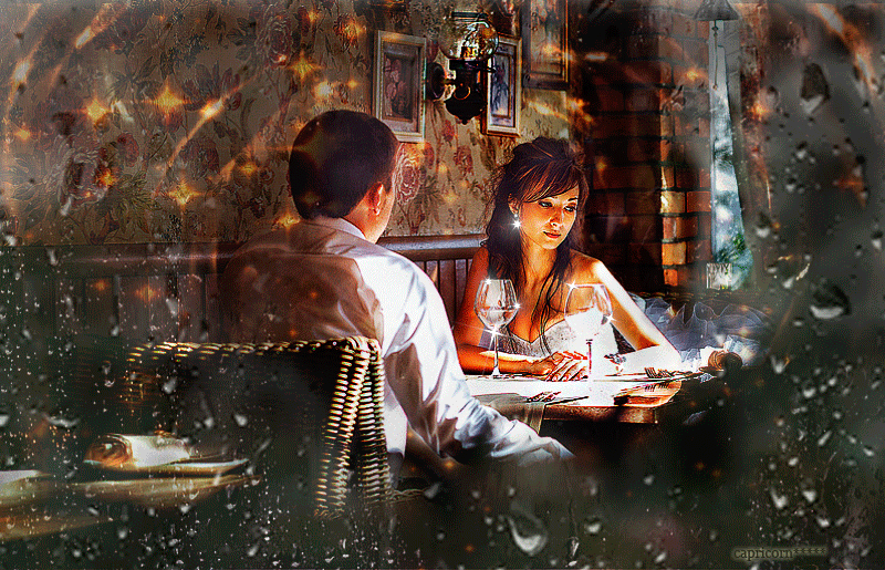 Поговори со мной жизнь. Двое за столиком в кафе. Картина встреча в кафе. Романтические воспоминания. Уютный дождливый вечер.