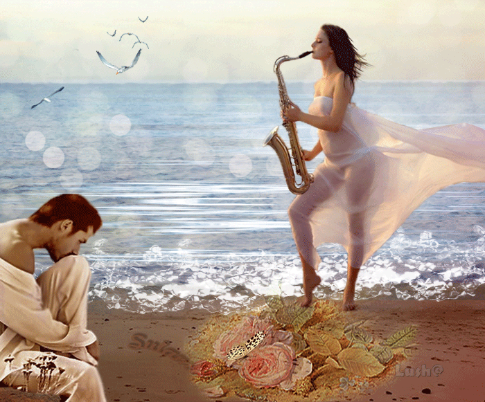 Песня звучит как солнце. Девушка с саксофоном на берегу. Нежность души. Море романтика. Девушка мечтает о море.